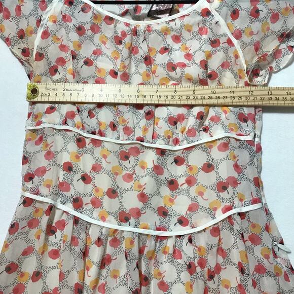 Juicy Couture silk cherry print dress ruffle flutter sleeve size 0 feminine - Picture 6 of 11